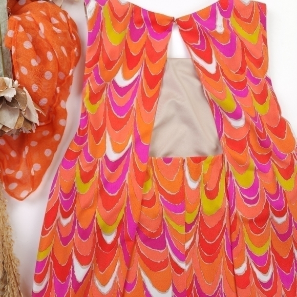 Trina Turk Orange Pink Sleeveless Gorgeous Back Dress Sz 0 - Picture 8 of 13